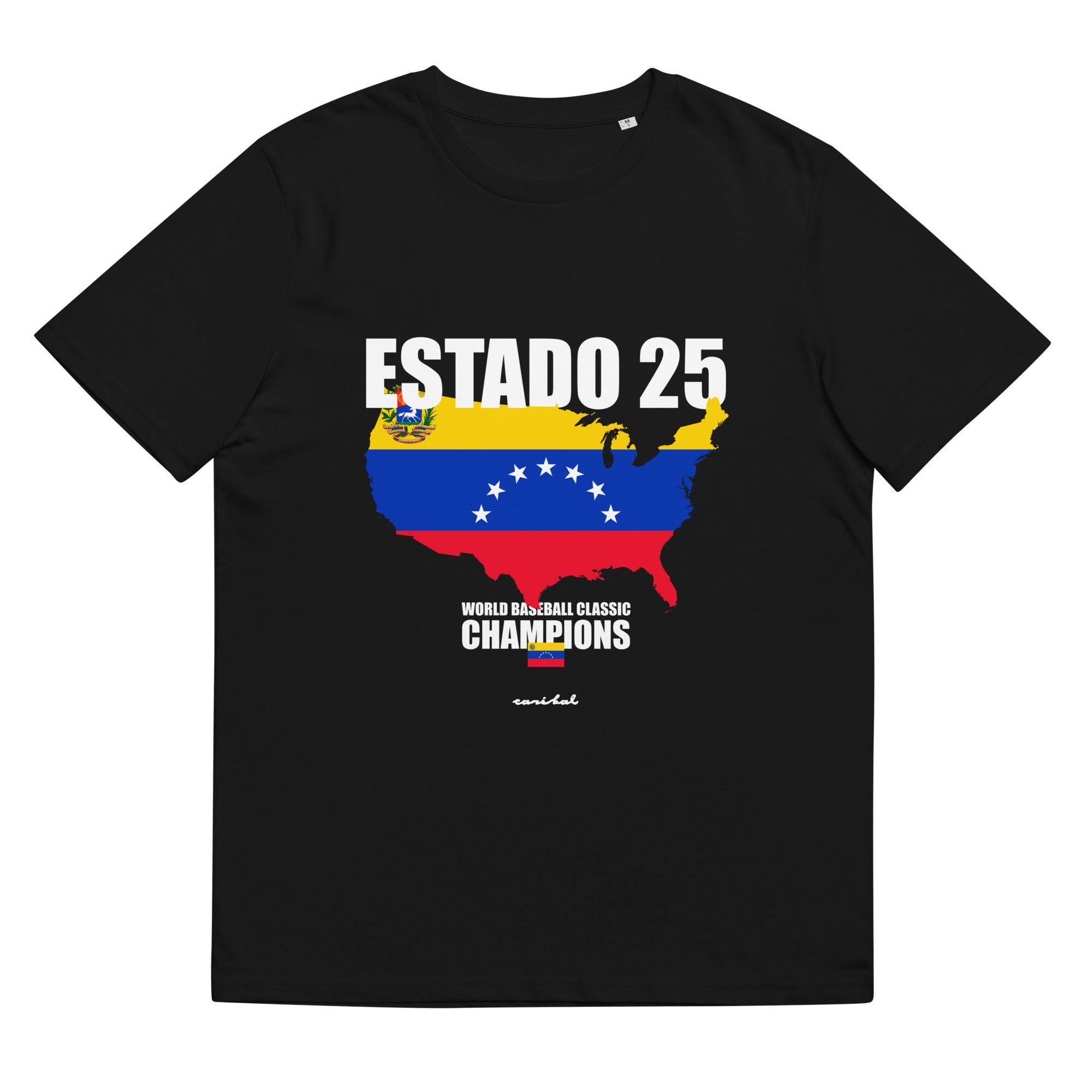 Caribal ESTADO 25 WBC 2026 Champs T-shirt with bold logo and vibrant design, perfect for baseball fans and supporters.