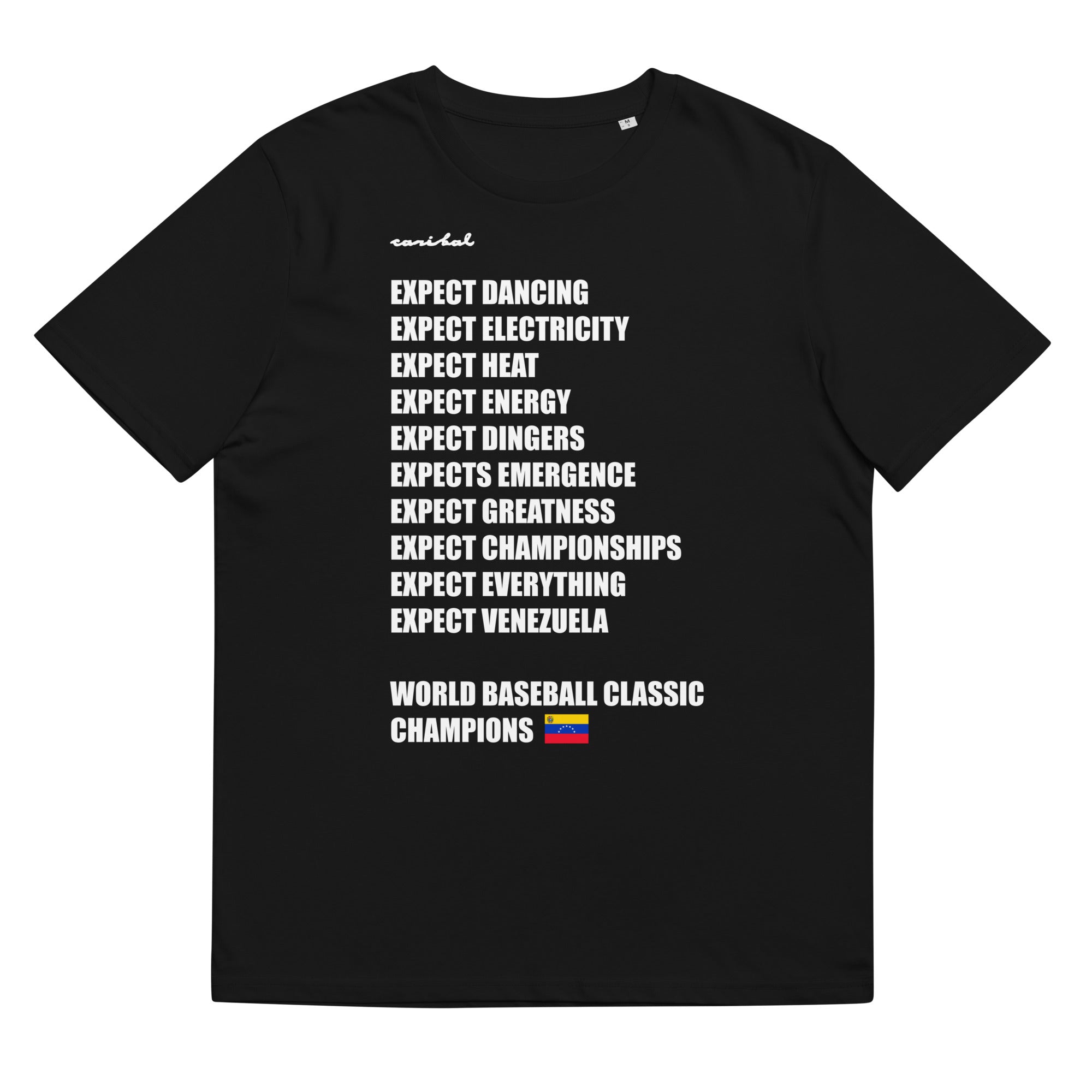 Caribal Venezuela "Expect Everything" T-shirt with vibrant print, casual fit, and comfortable fabric.