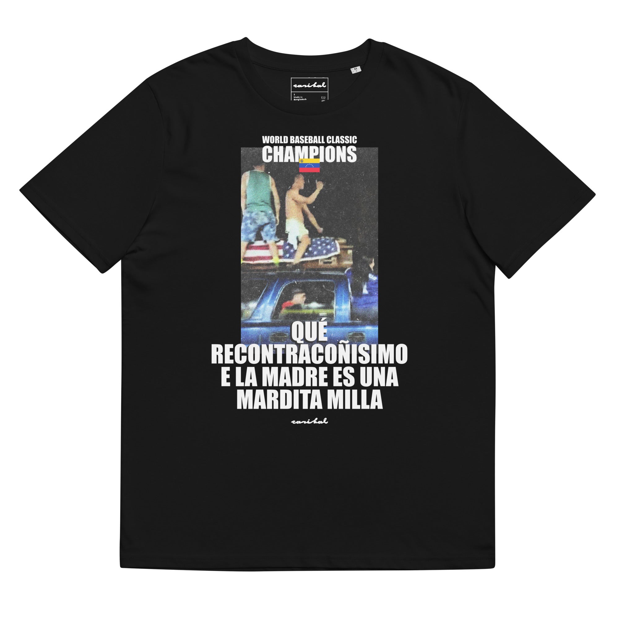 Caribal T-shirt featuring WBC 2026 Champs design, showcasing vibrant graphics and comfortable fit for fans of the tournament.